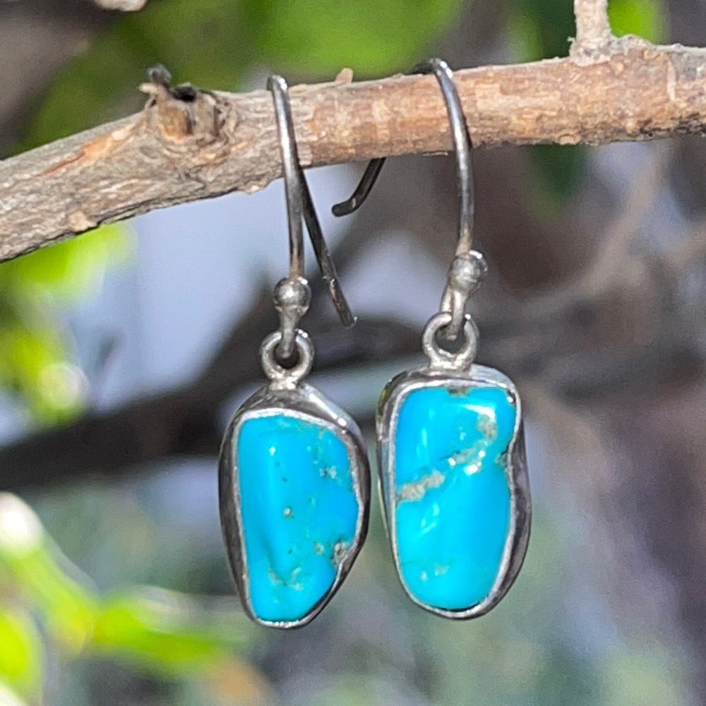 Artisan Turquoise Drop Earrings in Bright Blue Silver